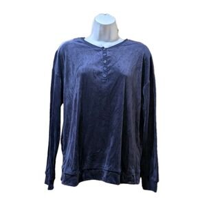 Nautica Womens Navy Fleece Pajama Sleepwear Top Medium